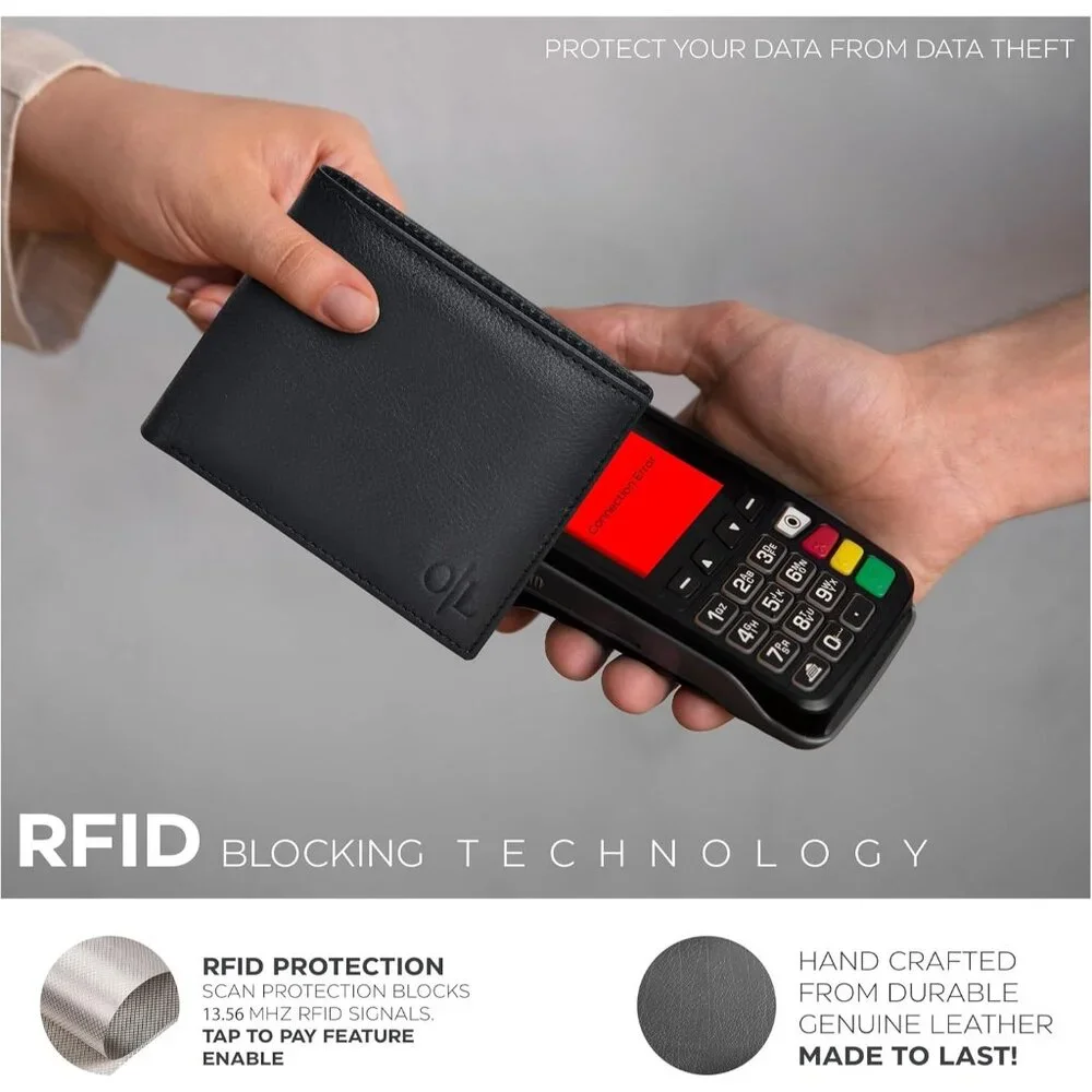 Leather Wallet for Men - RFID Bifold Wallets with 9 Credit Cards 1 ID Window